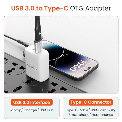 AMBRANE USB Type C Female to USB Male OTG Adapter with 5 Gbps High-Speed Data Transfer, Compatible with Laptops, Tablets, Smartphone, Chargers and More Devices (AOTG-A1, Grey) 4
