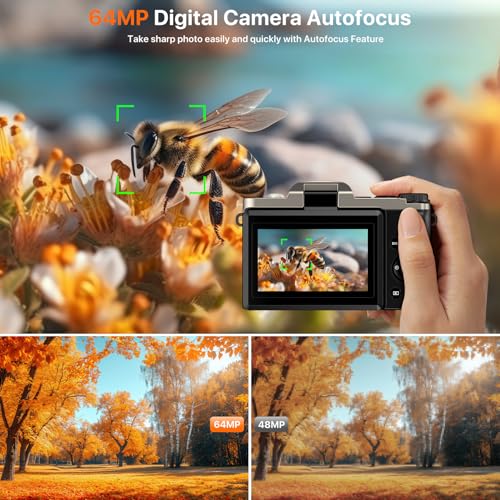 4K Digital Camera for Photography 64MP WiFi Vlogging Camera for YouTube Autofocus 3" 180° Flip Screen 16X Zoom Compact Travel Cameras with Anti-Shake, SD Card, 2 Batteries & Battery Charger 2
