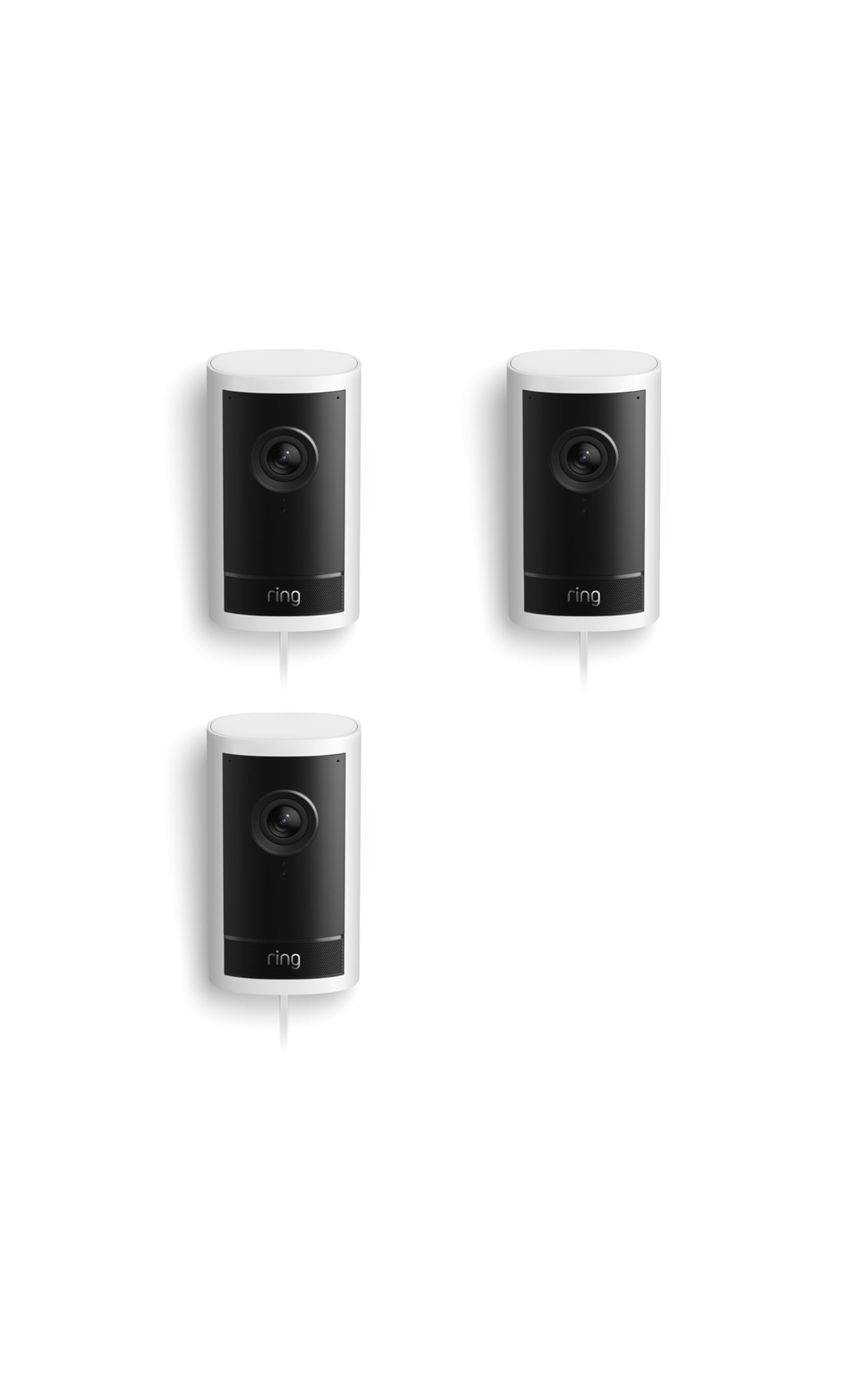 Ring Outdoor Cam Pro, Plug-In (newest model), Home or business security, Retinal 4K with wide-angle video, 10x Enhanced Zoom, and Low-Light Sight, 3-pack, White 1