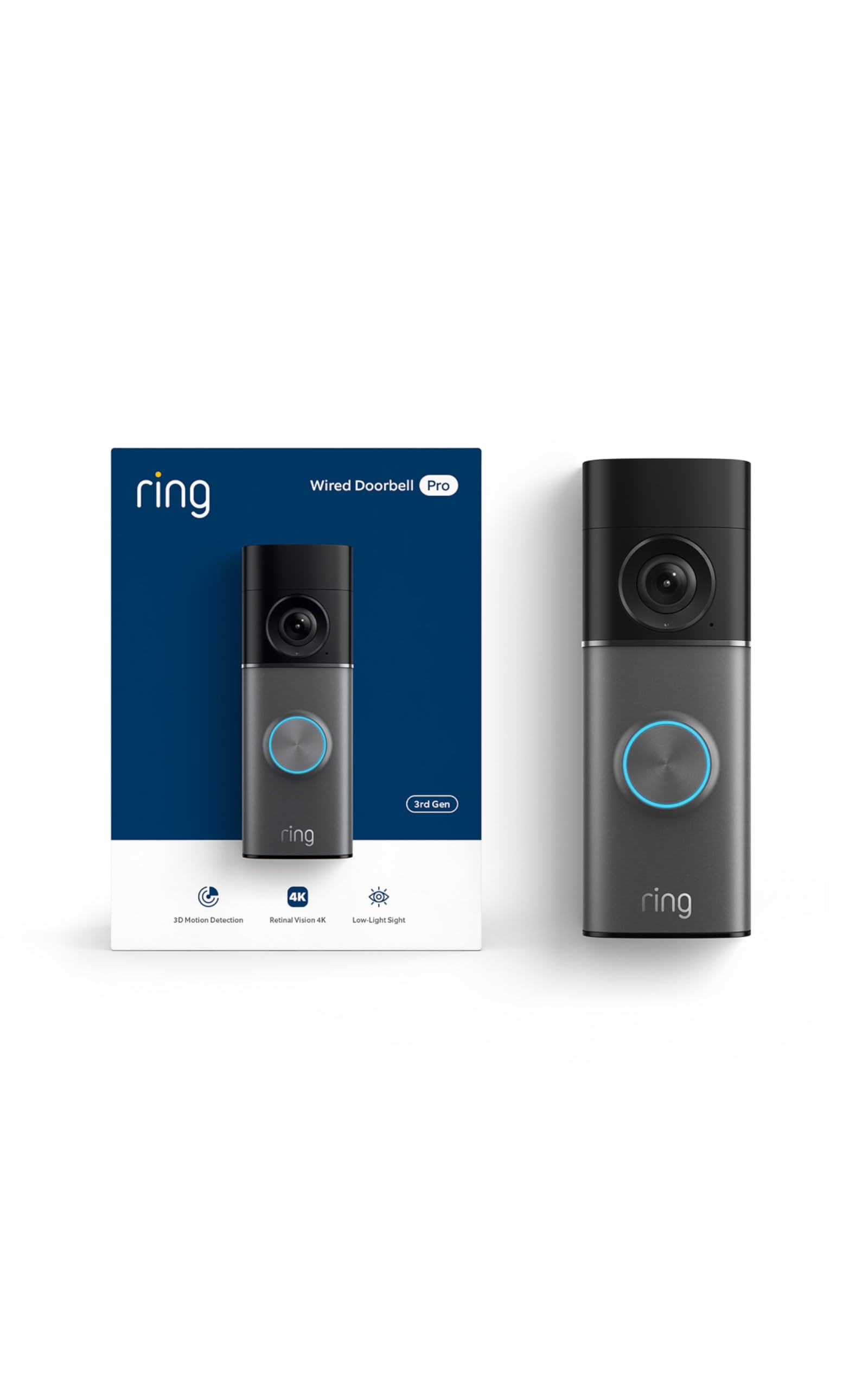 Ring Wired Doorbell Pro (newest model), Home or business security, Retinal 4K with wide-angle video, 10x Enhanced Zoom, and Low-Light Sight, Deep Silver 1