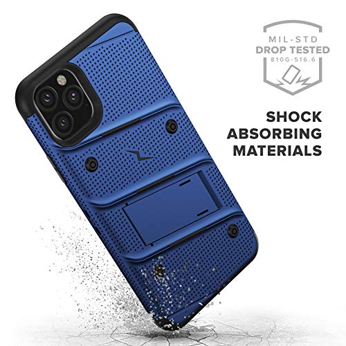 ZIZO Bolt Series iPhone 11 Pro Max Case - Heavy-Duty Military-Grade Drop Protection w/Kickstand Included Belt Clip Holster Tempered Glass Lanyard - Blue 4
