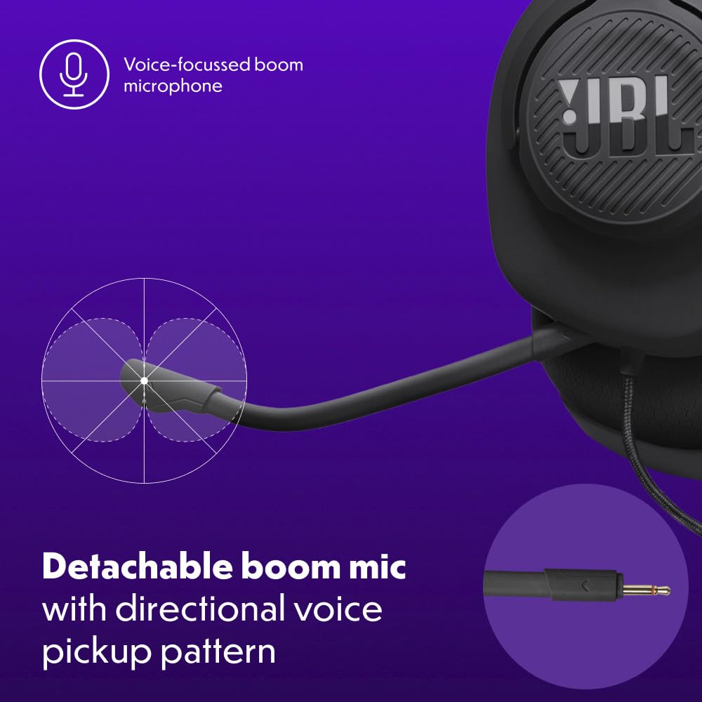 JBL Quantum 100M2 - Wired Over-Ear Gaming Headset with omnidirectional, Detachable mic with Mute Option and Fabric-Covered Memory Foam Ear Cushions, Compatible with All Platforms (Black) 4