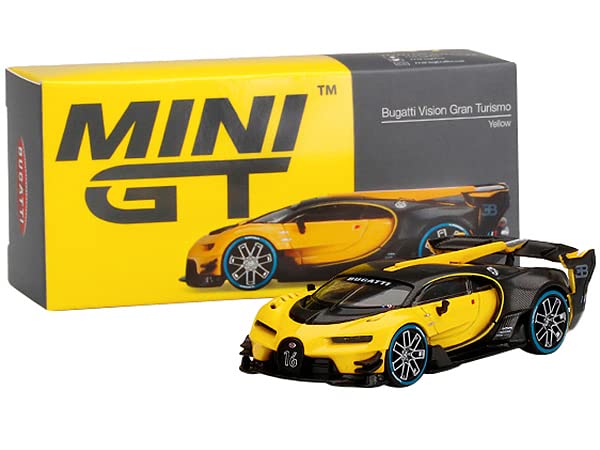 MINI GT Bugatti Vision Gran Turismo Yellow and Carbon 1/64 Diecast Model Car by True Scale Miniatures MGT00317 5