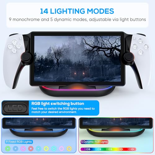 FASTSNAIL Charging Stand for PS Portal Remote Player, Portable Charge Dock Station with 14 RGB Light Modes and Type-C Cable, Charge Base Holder Accessories for PlayStation 5 Portal Console -Black 3