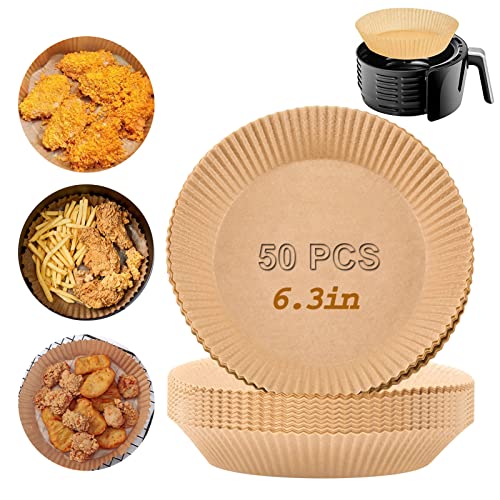 Air Fryer Disposable Paper Liner, 50 Pieces 6.3'' 2 to 6 Quart Waterproof Air Fryer Filters Nonstick Round Parchment Paper Liners Cooking Baking Paper for Ninja, Cosori and More