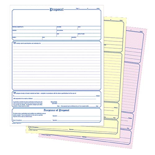 Adams Contractor's Proposal Forms, 8.5 x 11.44 Inch, 3-Part, Carbonless, 50-Pack, White, Canary and Pink (NC3819) 4