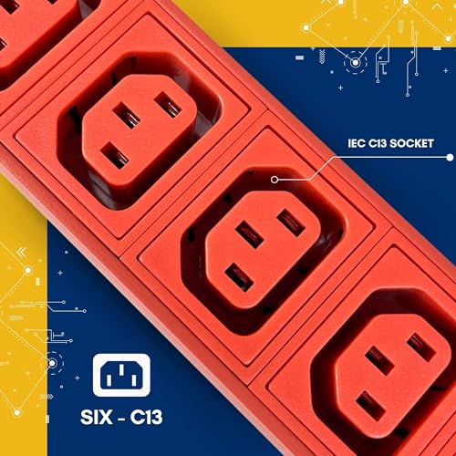 PDU 240V Power Strip with 6 -C13 & 4- C19 Outlets, 30 Amp, Rack Mount, Breaker and Surge Protector, 7200 Watt, 6ft 10 AWG Cord with L6-30P Plug, Digital Meter ASIC Mining (Red) 6
