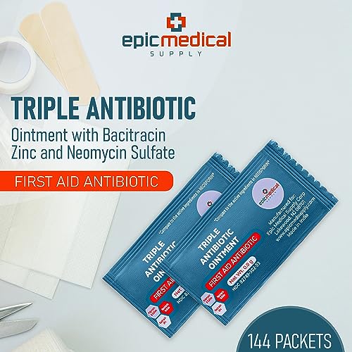 Epic Medical Supply Triple Antibiotic Ointment Packets .9g 144 Per Box with Bacitracin Zinc and Neomycin Sulfate, Healing Preventative First Aid Cream for Ointment for Wounds, Burns, Cuts, Scratches 2