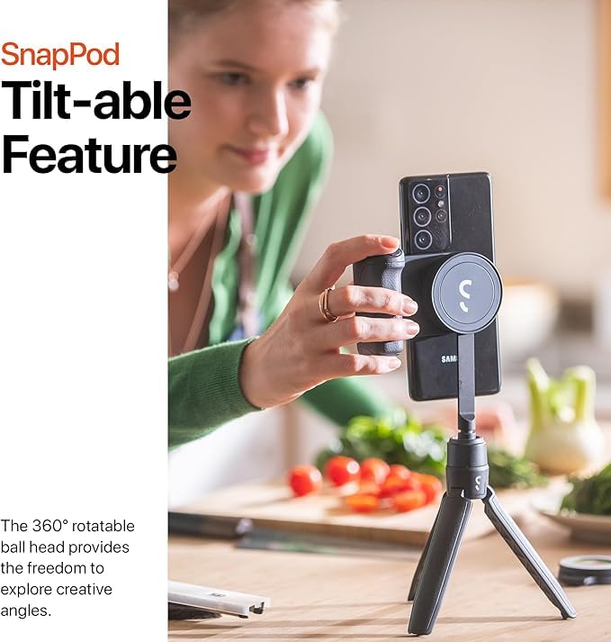 ShiftCam SnapStand Mini - Video Selfie Stick and Tripod - Magnetic Mount Snaps on to Any Phone - Tiltable Design | Midnight 6