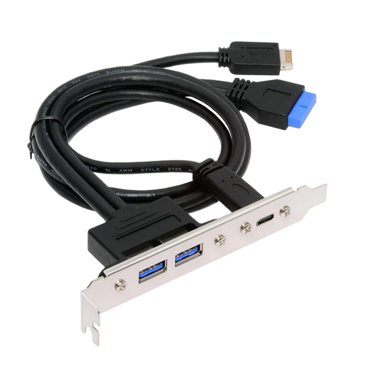 CY 10Gbps USB3.0 Motherboard 19/20Pin & Type-E to USB-C Type-C & USB 3.0 Dual Ports Female PCI-E Back Panel 5Gbps Cable 1