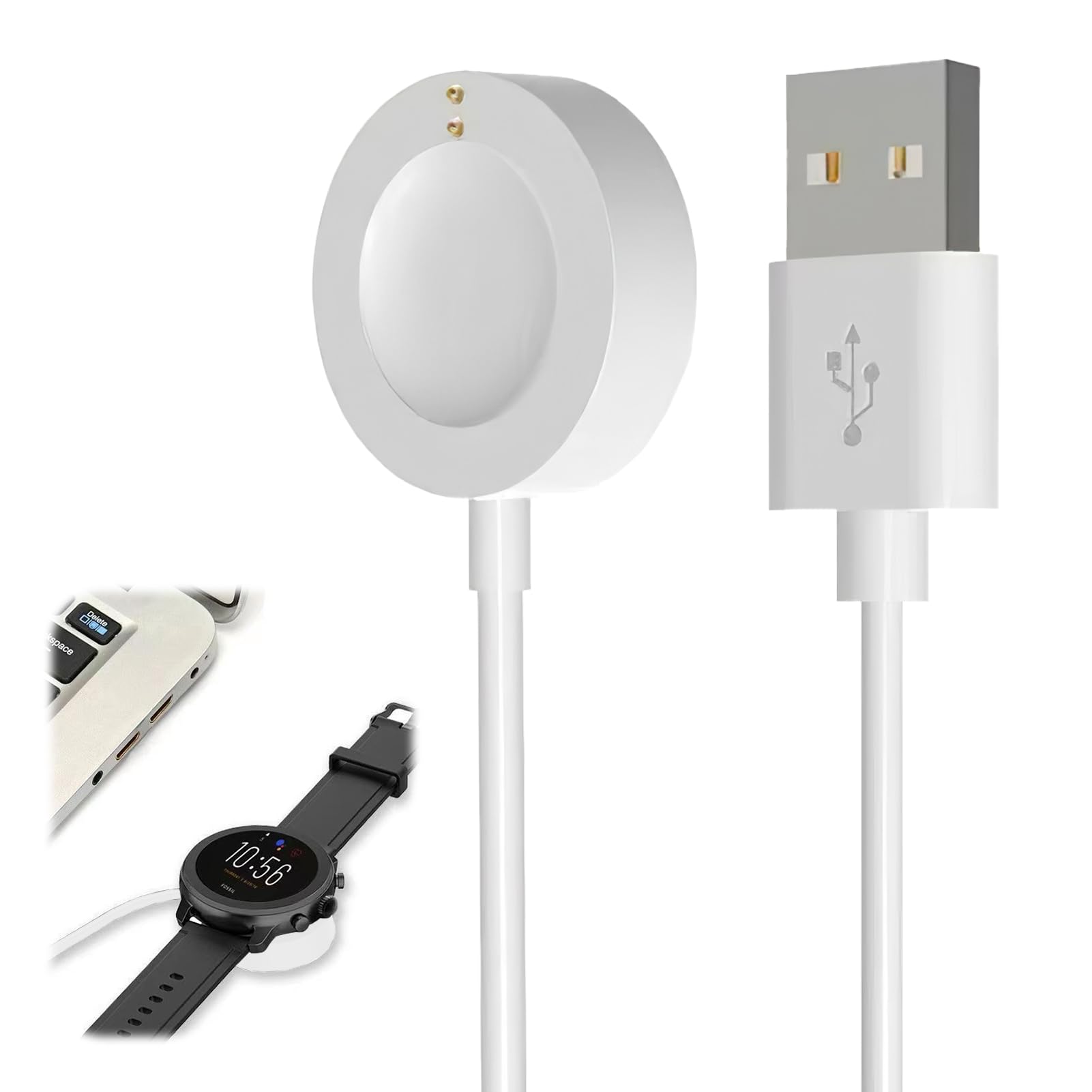 Charger Dock Compatible for Fossil Gen 4 Gen 5 Gen 5E Gen 6 Michael Kors Runway, 3.3ft Replacement Magnetic Charger for Skagen falster 2, Misfit Vapor 2, Diesel Guard 2.5 USB Charging Cable 1M(White) 1