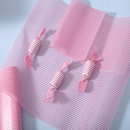 twlead Wax Paper Sheets - Colored Candy Wrap for Sandwiches, Picnics & Disposable Food Wrapping (Pink Strips, 50 Sheets)