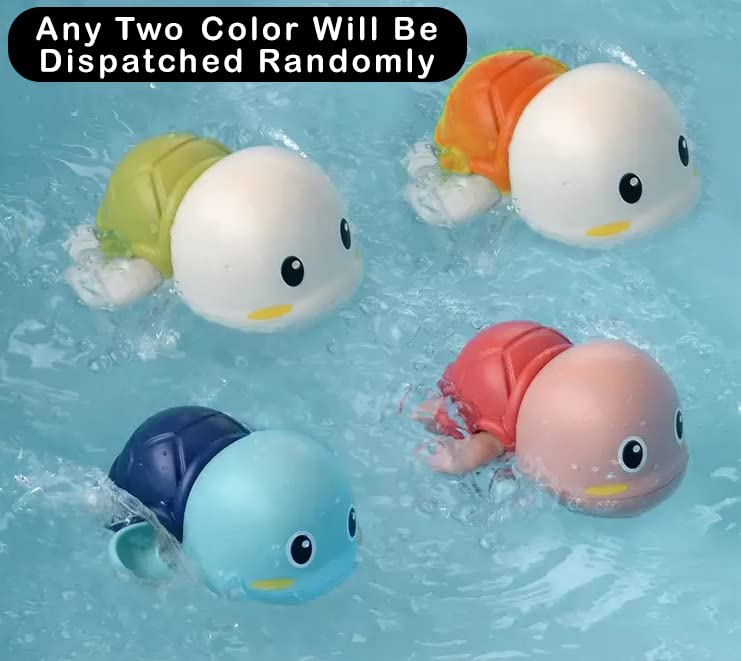 WISHKEY Pack of 2 Swimming Turtle Bath Toy for Babies, Floating Toys for Kids Tub, Cute Bathing Toys for Toddlers, Bathtub Toys for Baby Boys & Girls, Bathing Toys for Baby for 0-3 Years (Multicolor) 3