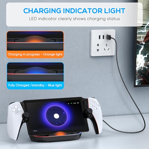 FASTSNAIL Charging Stand for PS Portal Remote Player, Portable Charge Dock Station with 14 RGB Light Modes and Type-C Cable, Charge Base Holder Accessories for PlayStation 5 Portal Console -Black 2