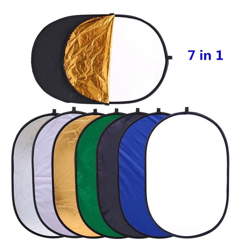 REFLEX CAMERA 7-in-1 Photography Reflector – Translucent/Silver/Gold/White/Black/Blue/Green – Light Diffuser & Chroma Key Background Kit with Carrying Case ((150x200cm/59x78in)) 4