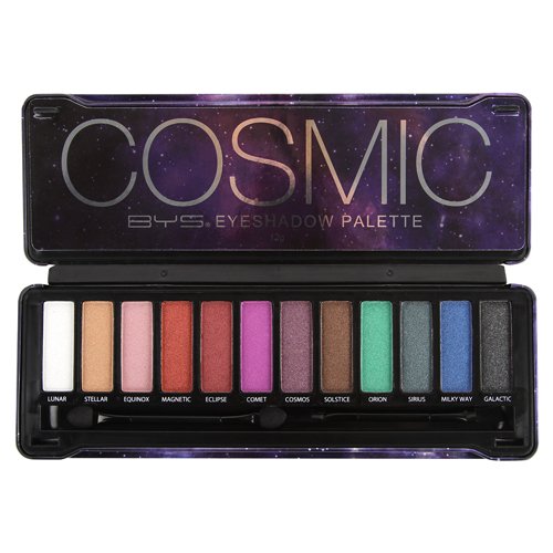 BYS Cosmic Eyeshadow Palette Tin with Mirror & Applicator 12 Shades Shimmer Unicorn Bold Bright Neon Galaxy 1