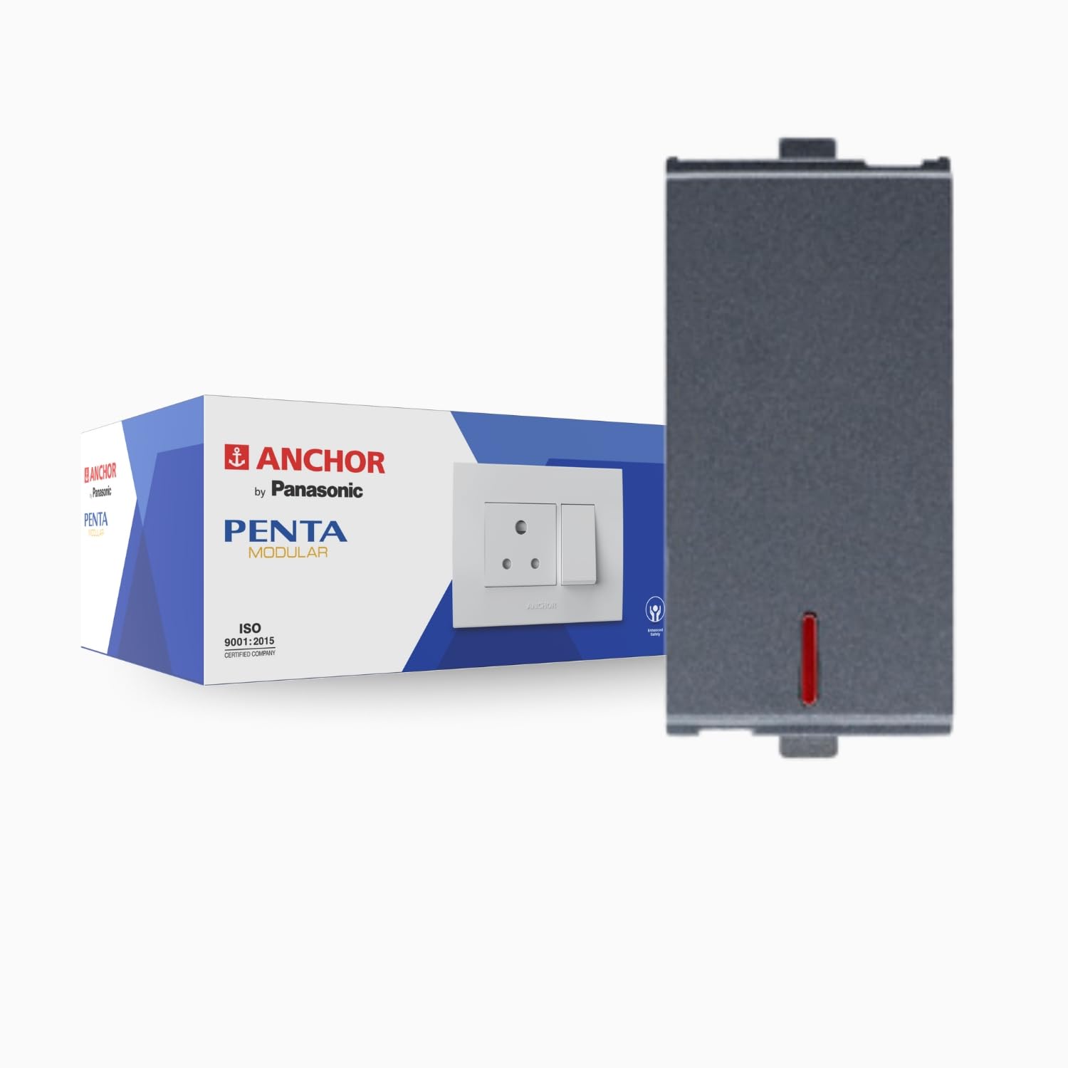 Anchor by Panasonic Penta Modular 16AX 1 Way Switch with Neon Indicator, 1 Module 1 Way Switch (Black, 65077B) 1