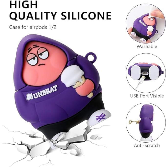 KHR Silicone Case Cover for AirPods 4 (2024), Cute Cartoon Characters Design Case with Keychain for AirPods 4 / AirPods 4 with Active Noise Cancellation (Unbeat) 3