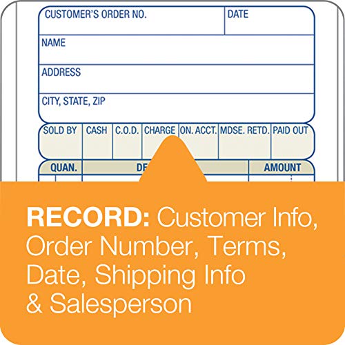 Adams Sales Order Book, 2-Part, Carbonless, White/Canary, 3-11/32 x 7-3/16 Inches, 50 Sets per Book (DC3705) 5