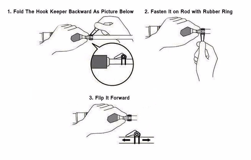 Fishing Rod Hook Keeper with 3 Size Elastic Rubber Rings Fishing Lure Bait Holder Small Fishing Tools Easy Adjustable Plastic Fishing Pole Hook Keeper Springs 8 Sets (4Black+4Green) 5