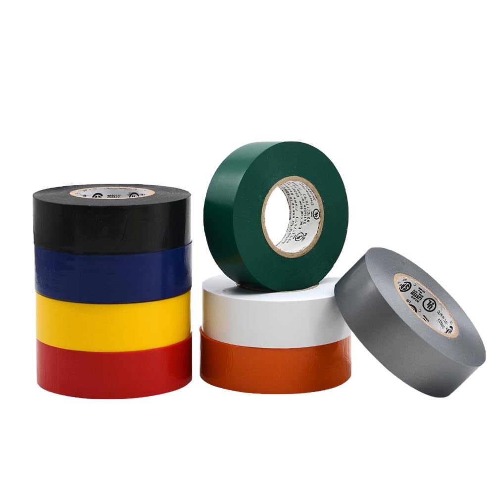 MAT Professional Grade Wide Electrical Tape Rainbow - 1 inch x 66 ft. UL/CSA listed core (Pack of 8) - Waterproof, Flame Retardant, & Strong Rubber Based Adhesive for Use At No More Than 600V & 176F 1