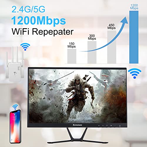 WiFi Extender WiFi Booster/WiFi Range Extender 1200Mbps Dual Band 5.8G 2.4G Internet Booster WiFi 180°Rotatable Antennas WiFi Signal Booster Extender WiFi Repeater Covers up to 8000sq.ft & 35+Devices 4