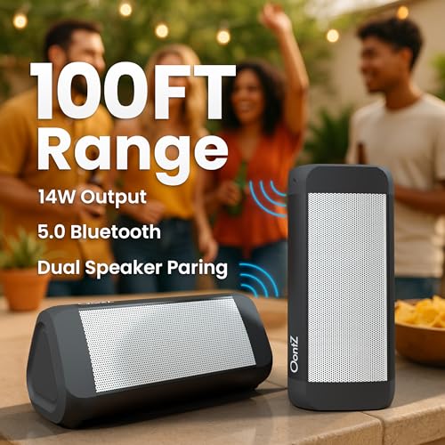OontZ Ultra Portable Bluetooth Speaker 5.0, 2 Pack - IPX7 Waterproof, 14W Sound, 20-Hr Battery, 100ft Wireless Range, Deep Bass and Clear Audio, Durable Shower Speaker for Pool or Beach (White) 3