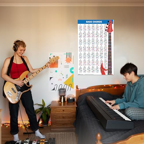 QMG Bass Guitar Chord Poster (11"x17"), Bass Guitars Accessories, Laminated Bass Chord Chart, 49 Color Coded Chords, Beginner Bass Chords Chart for Learn to Play Music Theory 5