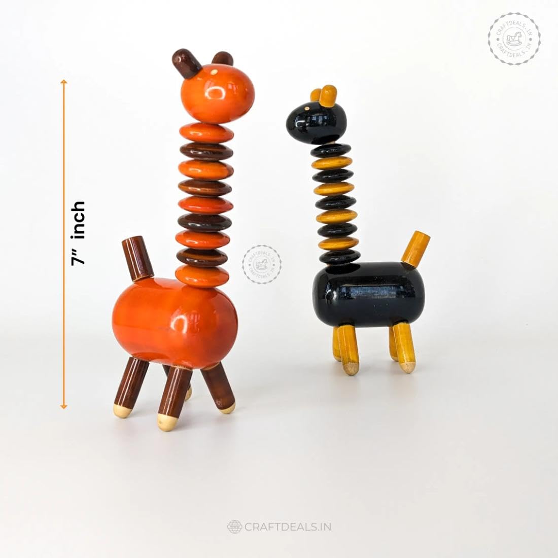 CRAFT DEALS Playful Channapatna Giraffe: Hand-Painted Wooden Animal 4