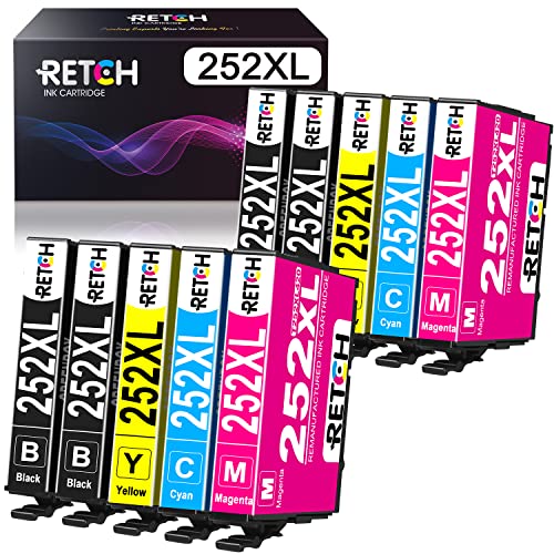 RETCH Remanufactured Ink Cartridge Replacement for 252XL T252XL Used with Workforce WF-3620 WF-3640 WF-7610 WF-7620 WF-7110 WF-7710 WF-7720 WF-7210 Printer(4BK,2C,2M,2Y)