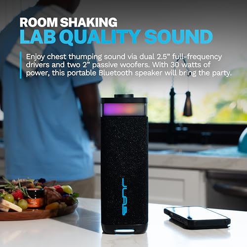 JLab JBuds Party Portable Bluetooth Speaker, 2 Full-Range Drivers + 2 Passive Woofers, IP56 Waterproof, 12 Hours Playtime, Connect Multiple Speakers, Custom Sound + RGB Lighting via App, Black 2