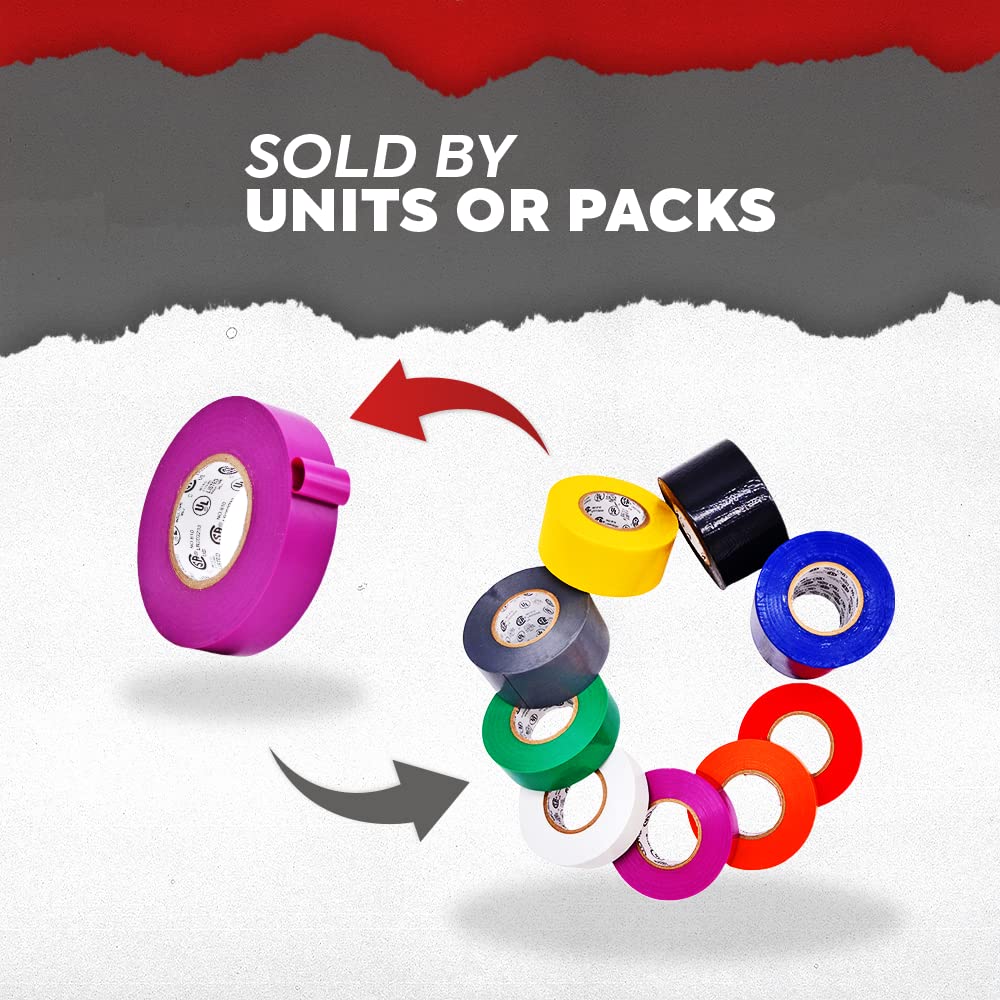 MAT Professional Grade Wide Electrical Tape Rainbow - 1 inch x 66 ft. UL/CSA listed core (Pack of 8) - Waterproof, Flame Retardant, & Strong Rubber Based Adhesive for Use At No More Than 600V & 176F 6