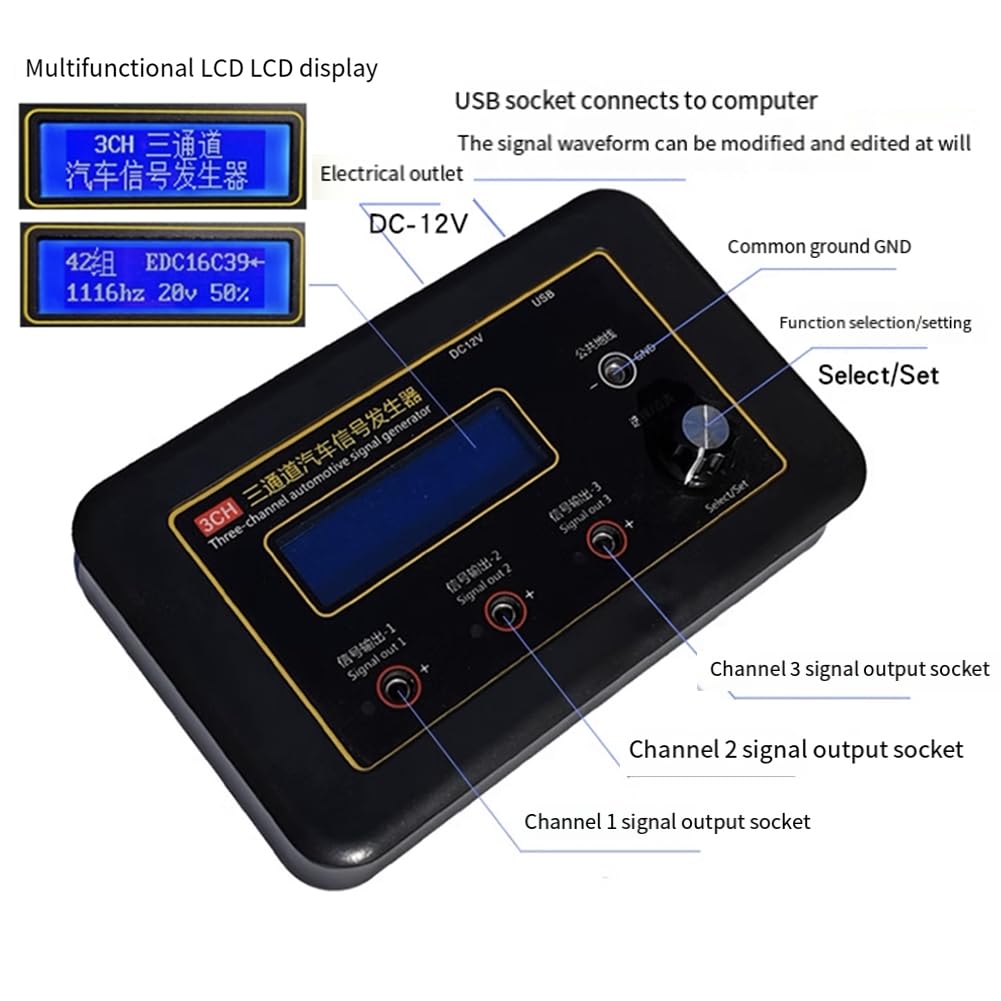 Viodmss AM-3CH Three Channel Automobile Signal Generator Crankshaft Camshaft Sensor Simulator Car ECU Computers Tester US Plug Easy Install 4