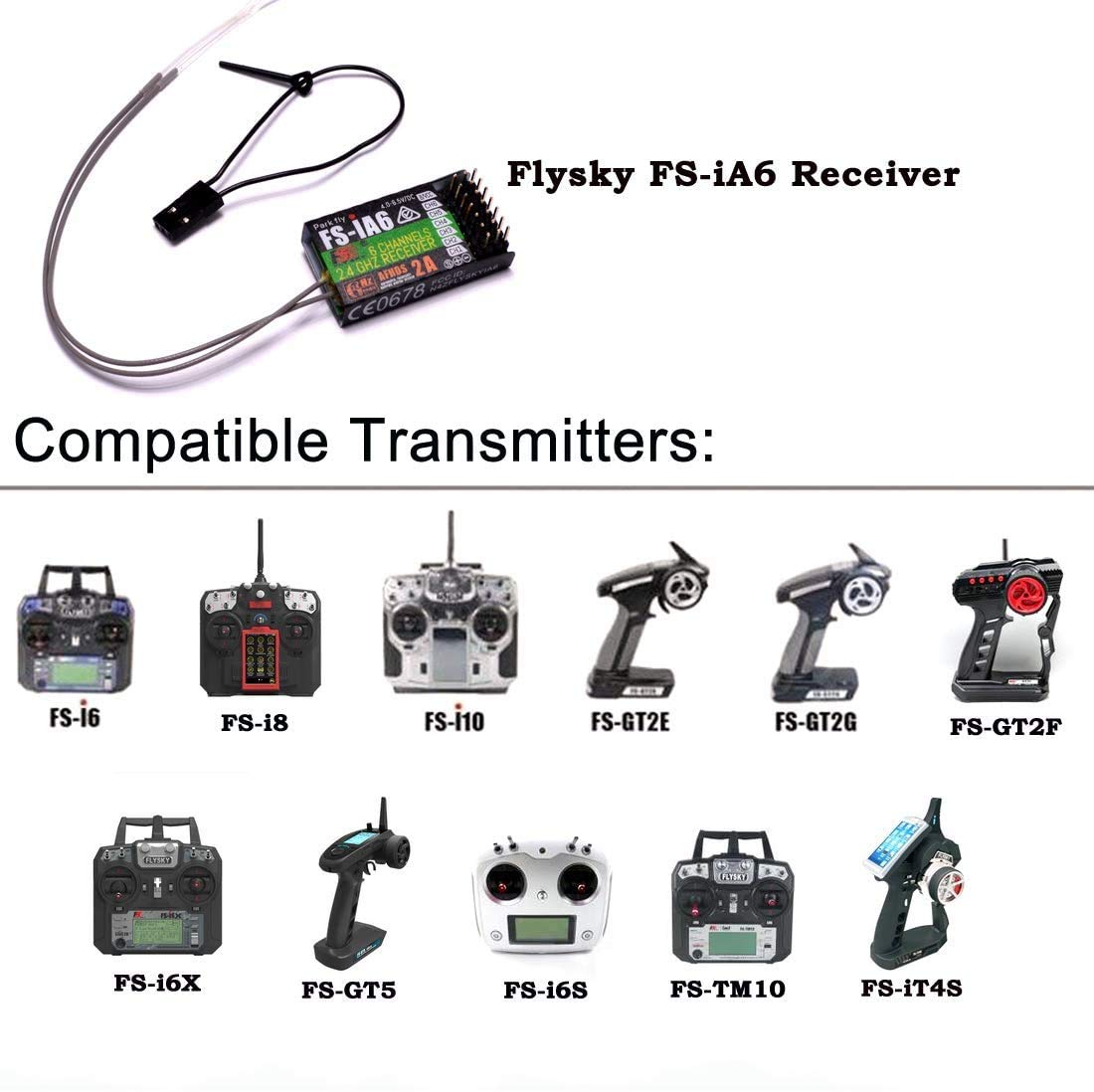 Flysky FS-IA6 2.4GHz 6CH Channels RC Receiver Neutral Plastic PPM Output with iBus Port with Double Antenna for FS FS-i4 i6 i10 GT2E GT2F GT2G Transmitter RC210 (3pcs FS-IA6) 6