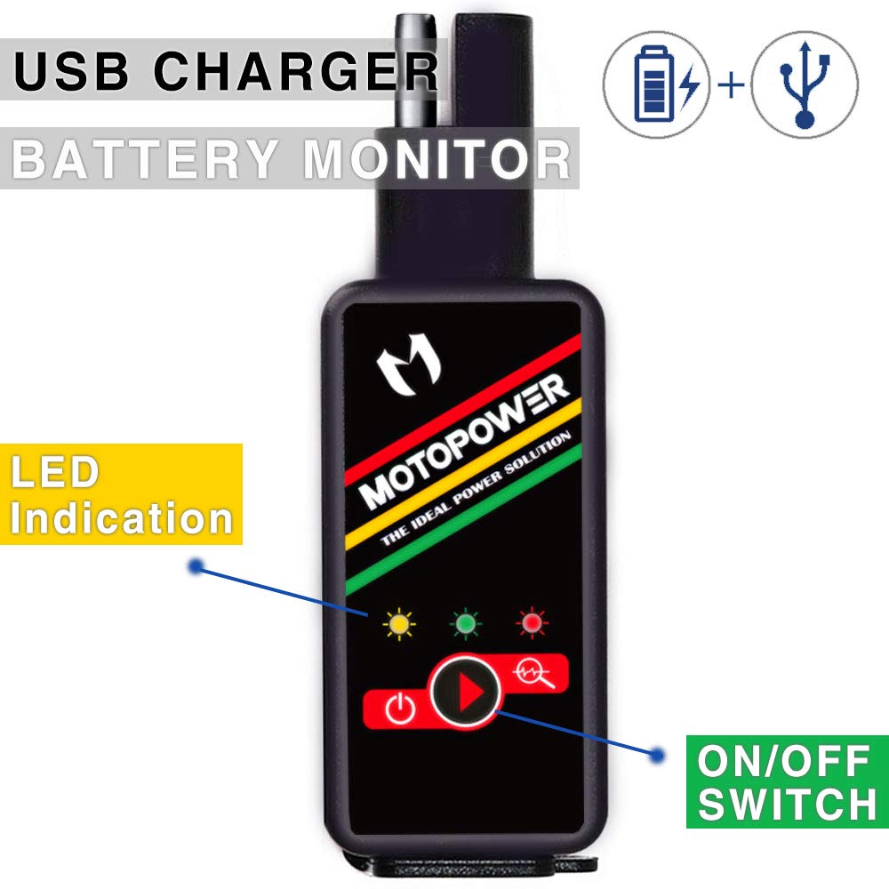 MOTOPOWER MP0620B 4.2Amp Motorcycle Dual USB Charger SAE to USB Adapter with Battery Monitor Switch Control 2