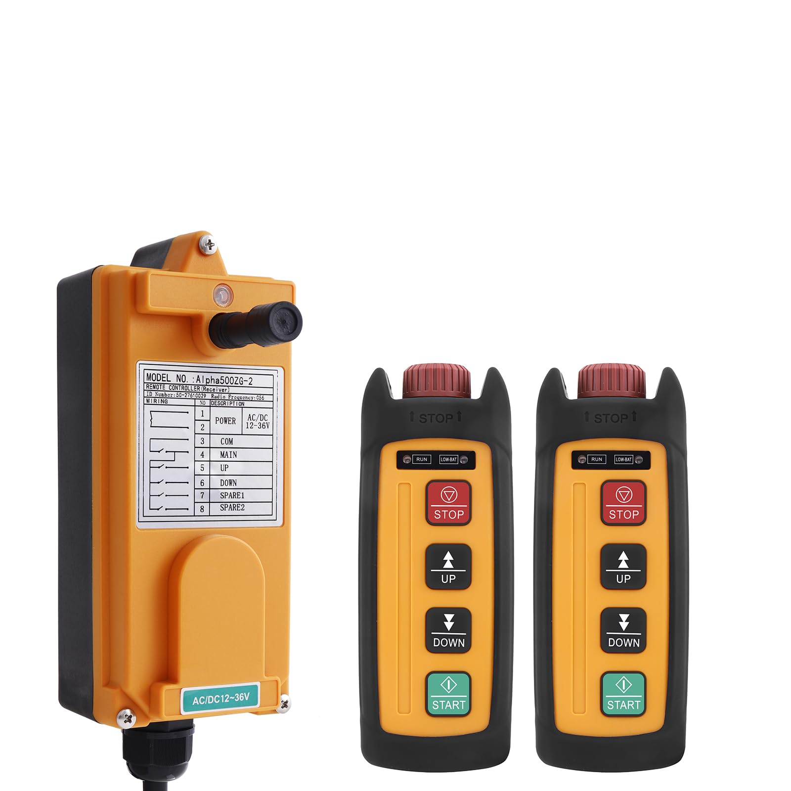 Mini Wireless Electric Chain Hoist Crane Remote Control 2-Button 12V 24V 36V Industrial Winch Lift Dump Trailer Radio Truck Crane Remote Controller 2 Transmitters and Receiver 1