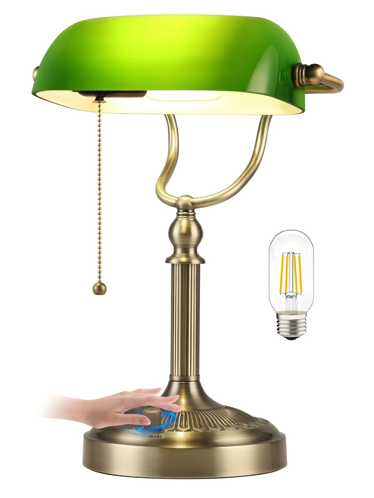 Newrays Green Glass Bankers Desk Lamp, Stepless Dimmable Table Lamp Plug in Fixture for Study, Office, LED Bulb Included 2