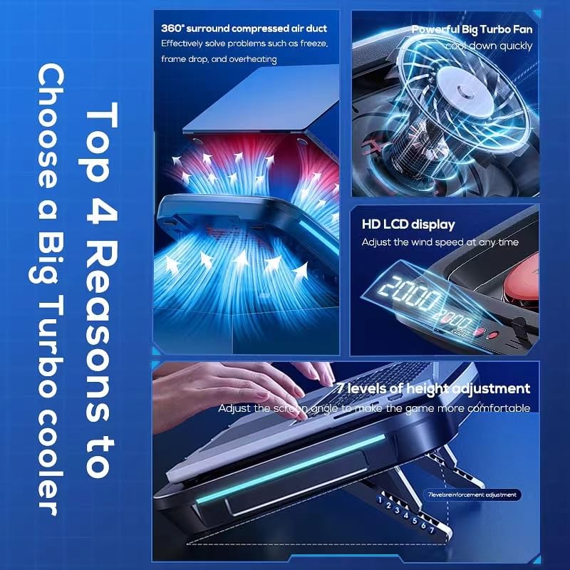 Gaming Laptop Cooling pad for Asus ROG m18 m16 Zephyrus Strix G16 G18 G14 G15 G17 TUF Series Scar 18 17 16 15 14 inch Laptop, Cooler with Powerful Turbo Cooling Fan, RGB Lights,Height Adjustable 6