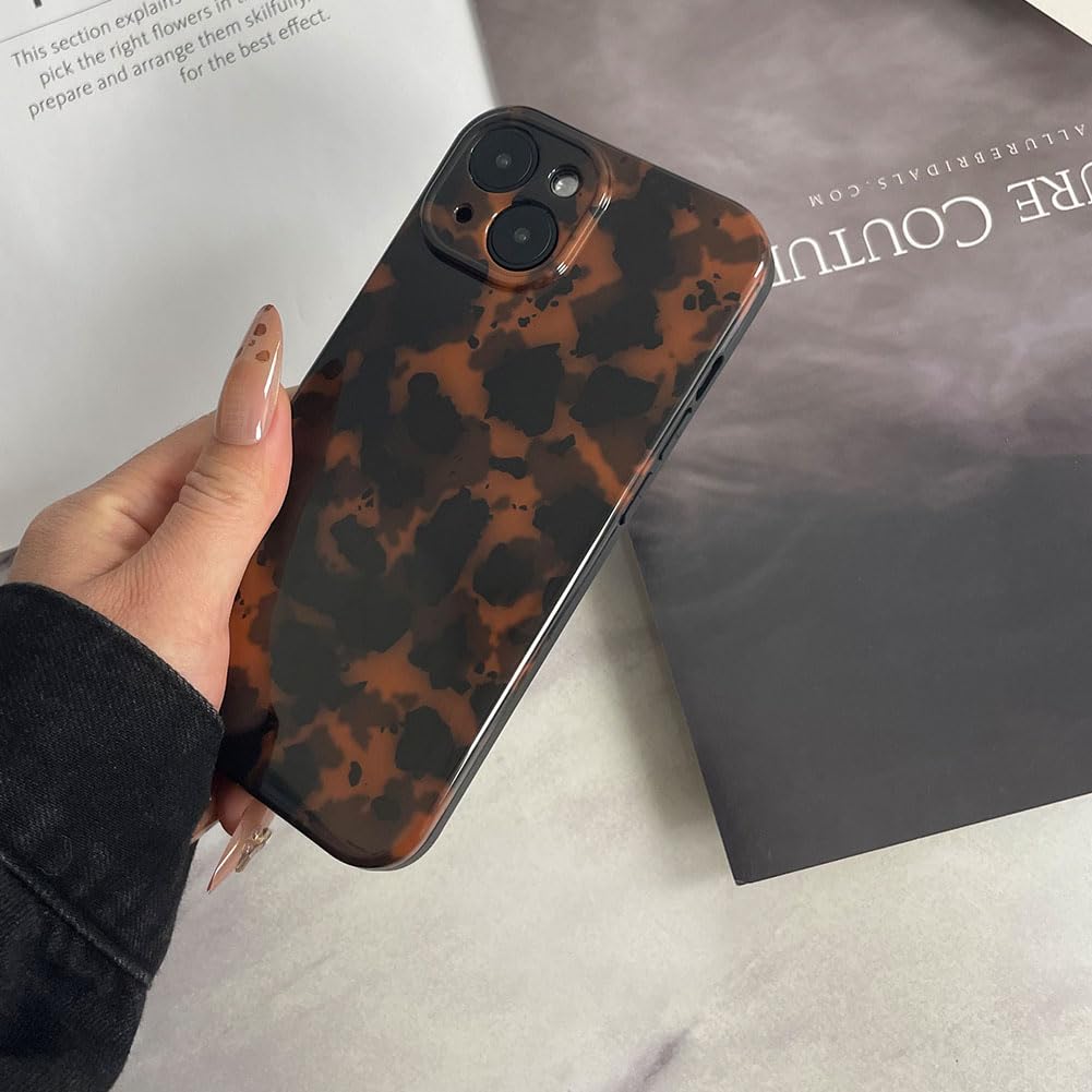 for iPhone 15 Case Leopard Silicone Cheetah Print Animal Pattern Soft Anti-Scratch Full Camera Protective Phone Cover (Amber Leopard, for iPhone 14) 6