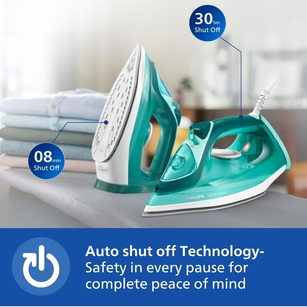 Philips Speed Pro DST3030/70 Steam iron 2400 W Green World's No.1 Ironing brand, 40g/min Steam with 180g Steam Boost Ceramic Soleplate with Auto Shut-off & Drip Stop Technology, Large 300ml Water Tank 6