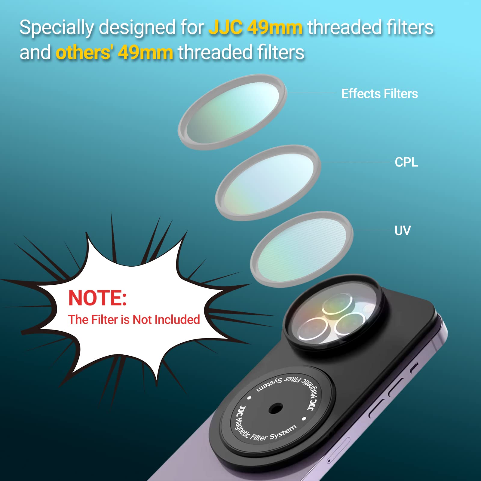 Magnetic Lens Filter Mount for iPhone 16 Pro iPhone 15 Pro 14 Pro 13 Pro,[Filter NOT Included],Magnetic Filter System for Any Threaded 49mm Filter with Hood,Cold Shoe Mount & Tripod Mount Adapter 3