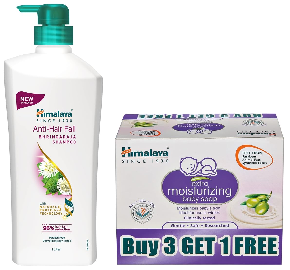 Himalaya Anti Hair Fall Shampoo With Bringaraja, 1000 Ml And Extra Moisturizing Baby Soap (75G, Free) 1