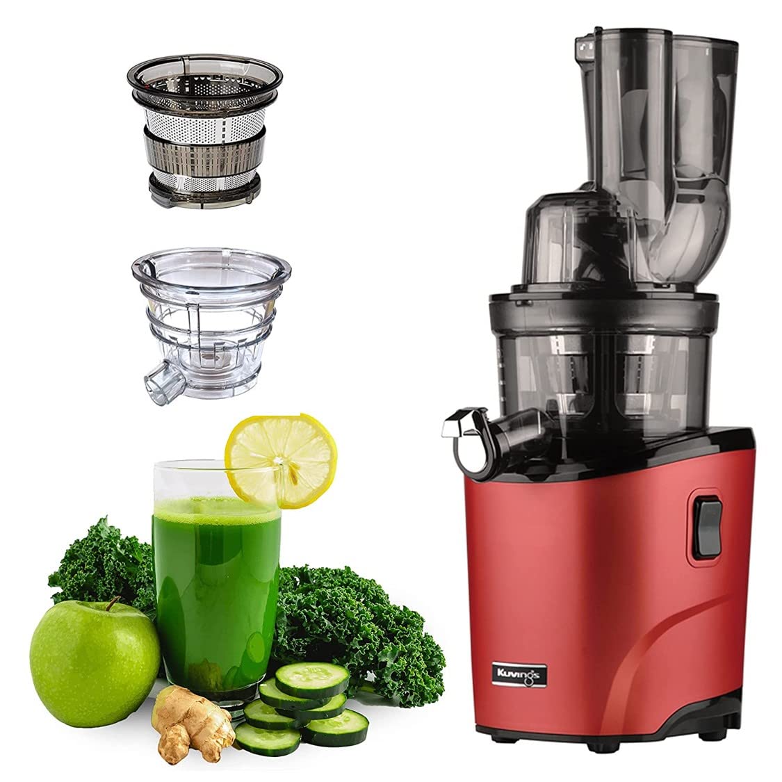 Kuvings Newly Launched REVO Series Professional Cold Press Whole Slow Juicer, World's First Juicer with Patented Automatic-Cutting Auger to reduce juicing time (REVO830 Red + Smoothie & Sorbet) 1