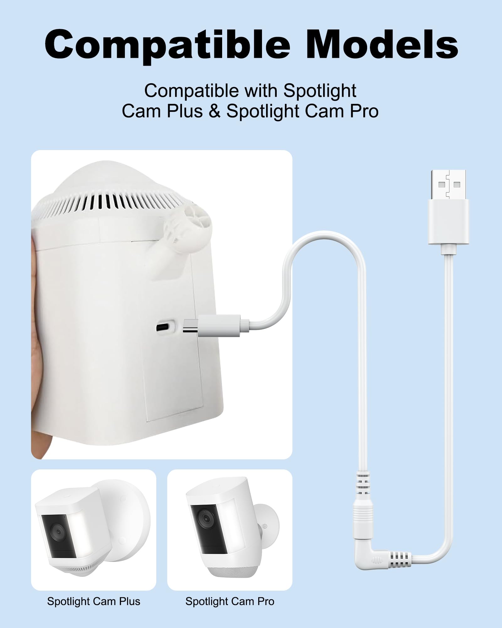 WUKUR 2 Pack Power Adapter Compatible with Ring Stick Up Cam Battery/Plug-in 3rd Gen/2nd Gen & Ring Pan Tilt Stick Up Camera, Indoor/Outdoor Charger Weatherproof Power Cord, 4M/13.1Ft Long 4