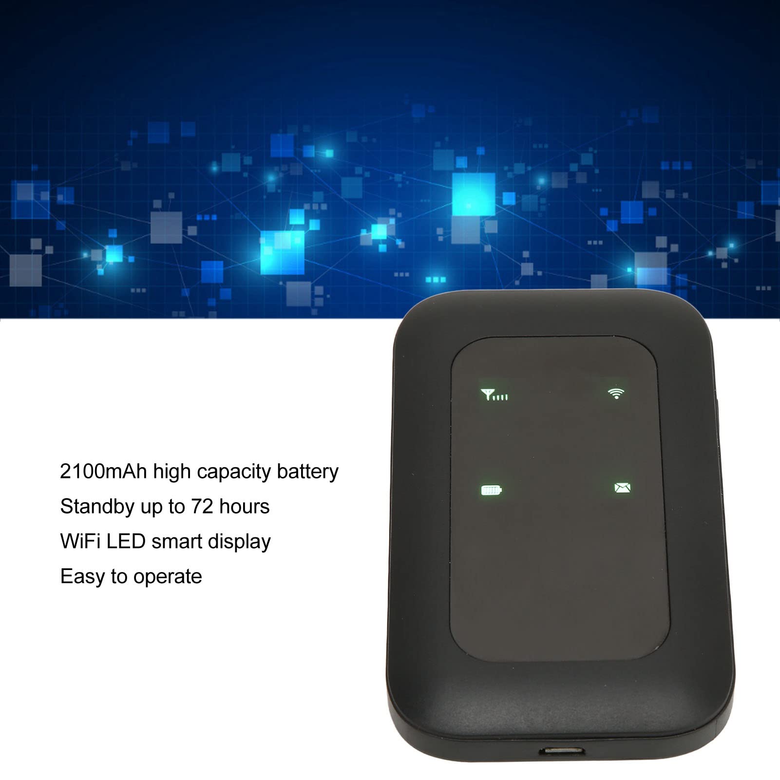 Portable 4G WiFi Router, 3G 4G High Speed Internet Router Mobile Hotspot with LED Smart Display, 2100mAh Battery, High Speed WiFi Hotspot for Car Users, Business Travelers 4