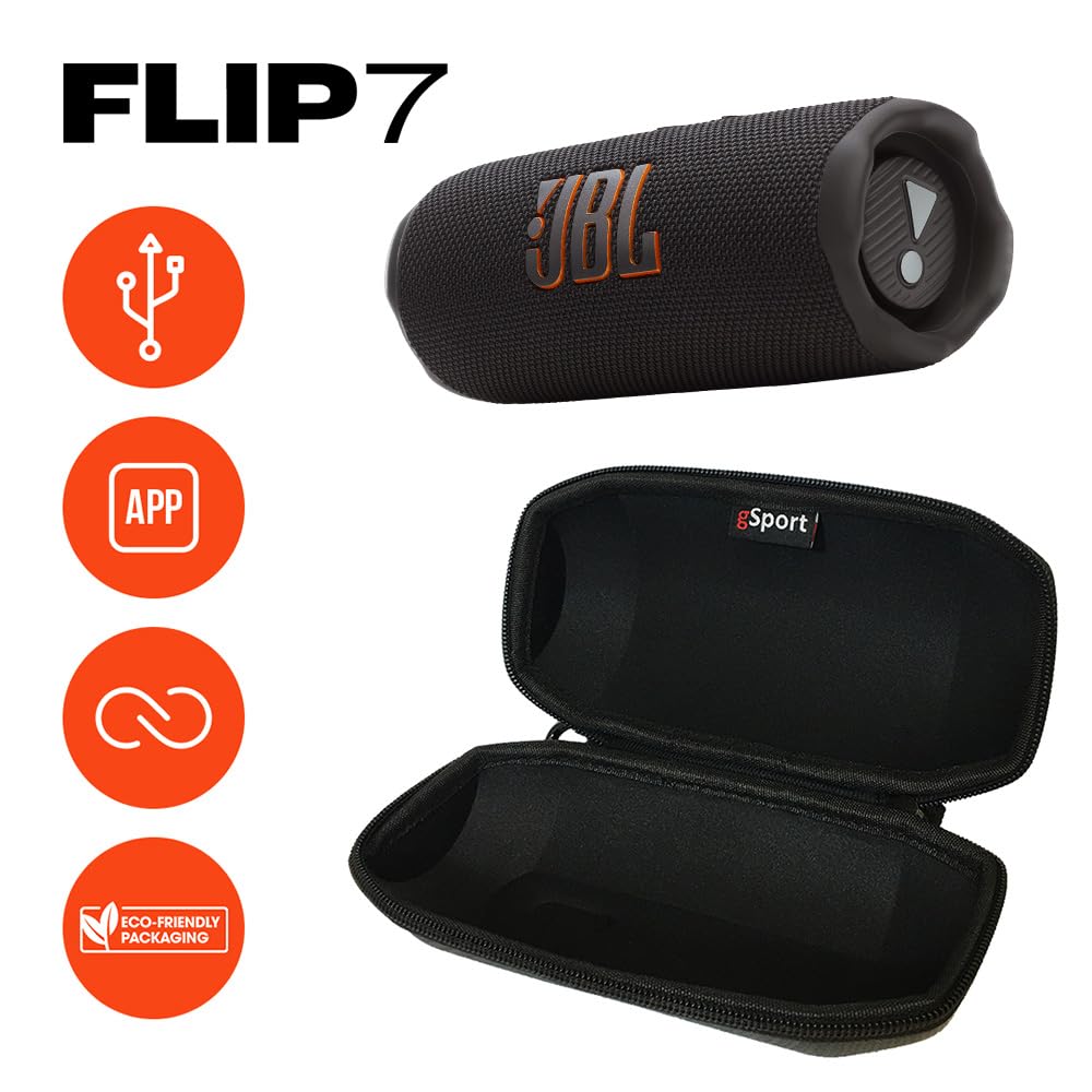 JBL FLIP 7 Waterproof Portable Speaker Bundle with gSport Carbon Fiber Case (Black) 3