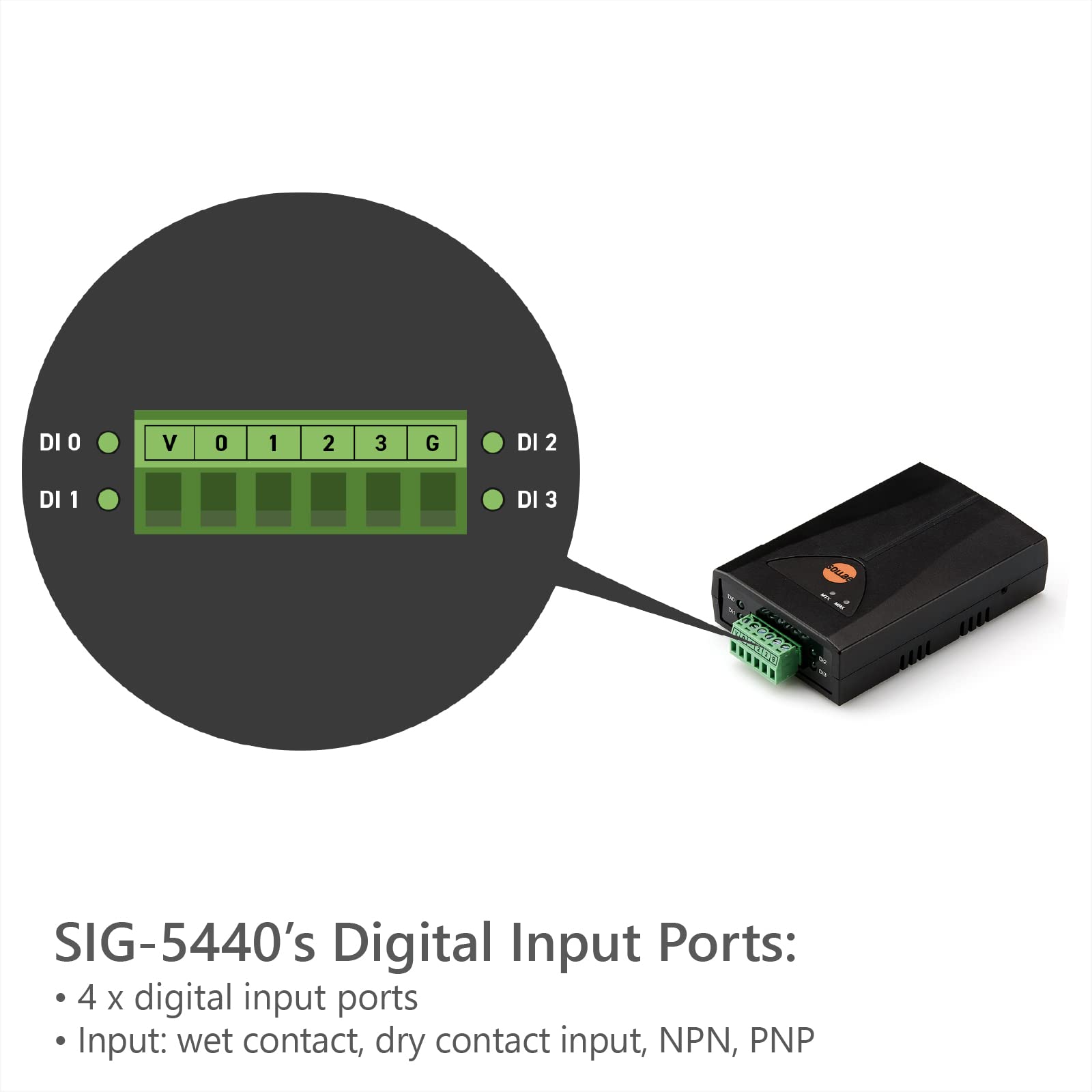 SOLLAE SYSTEMS Digital Input IoT Gateway, 4 Digital Inputs to Modbus TCP, SIG-5440 5