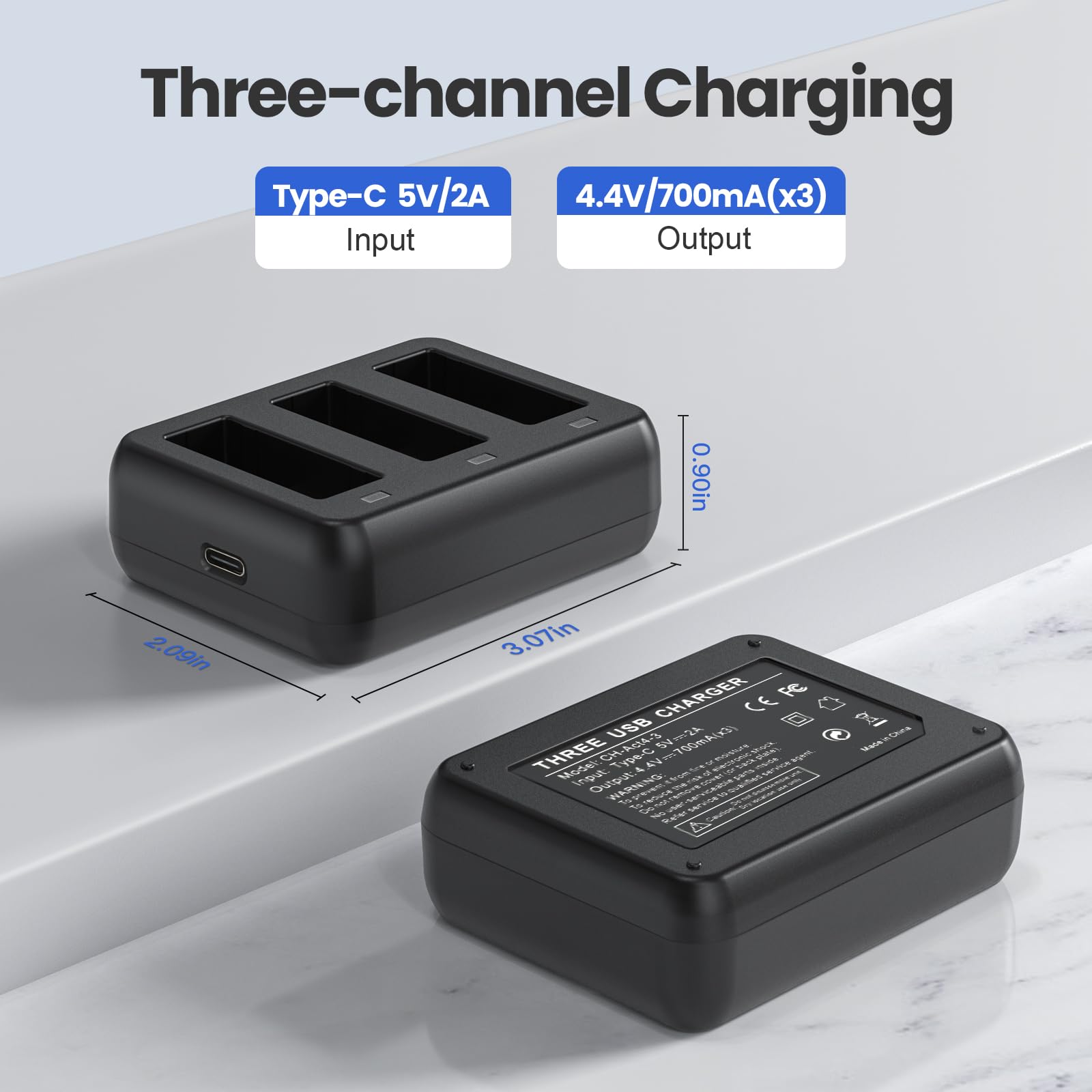 3 Packs Replacement Batteries Compatible with DJI Osmo Action 5pro, Osmo Action 4, Osmo Action 3, 1850mAh Rechargeable Battery, with 3-Channel Battery Charging Base 5