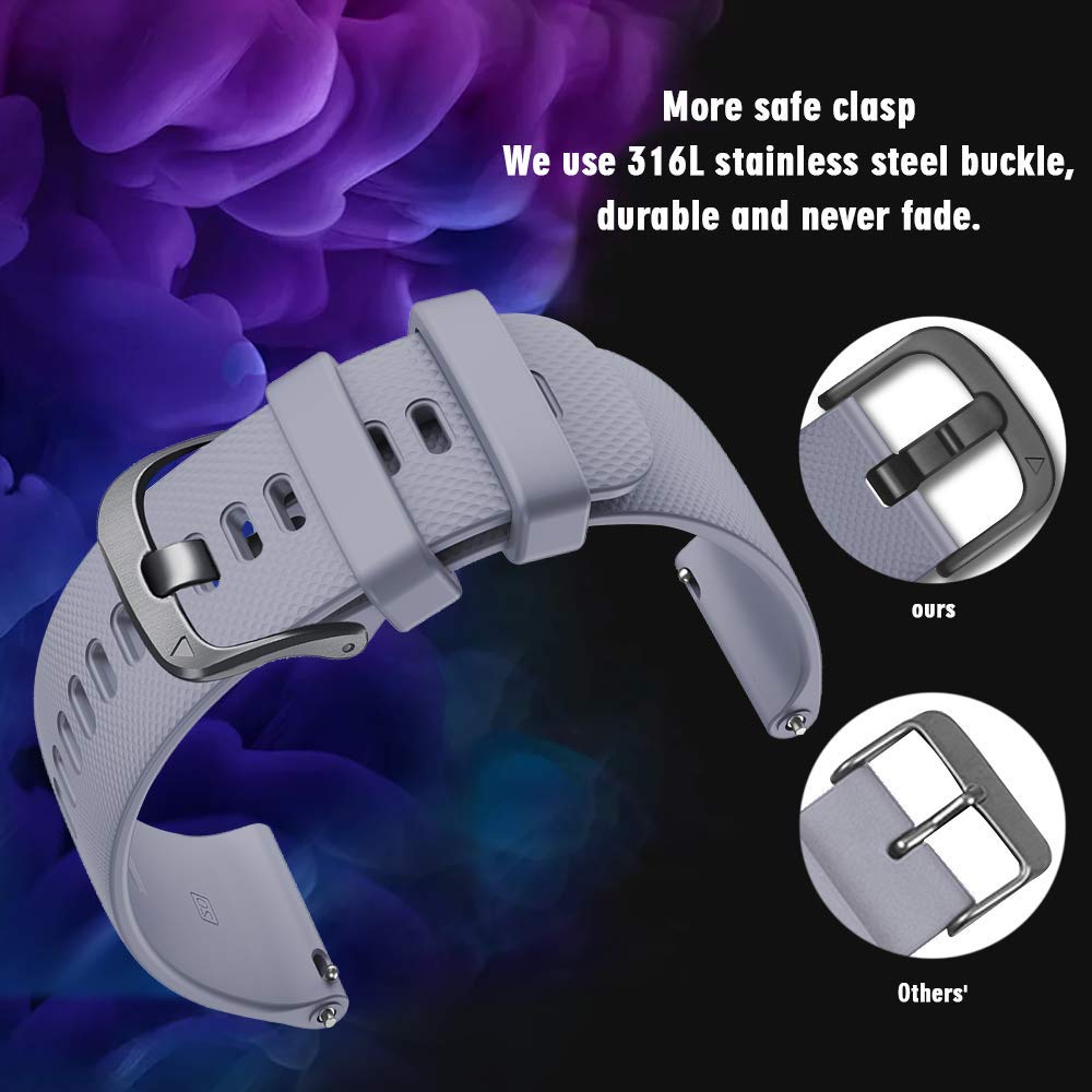 NotoCity for Garmin Venu/Venu 2 Plus/Venu Sq/Venu Sq 2/ Vivoactive 3/Vivoactive 5, 20mm Soft Silicone Replacement Strap for Forerunner 245/Forerunner 645/ Vivoactive HR/Galaxy Watch 4 (Gray S) 3