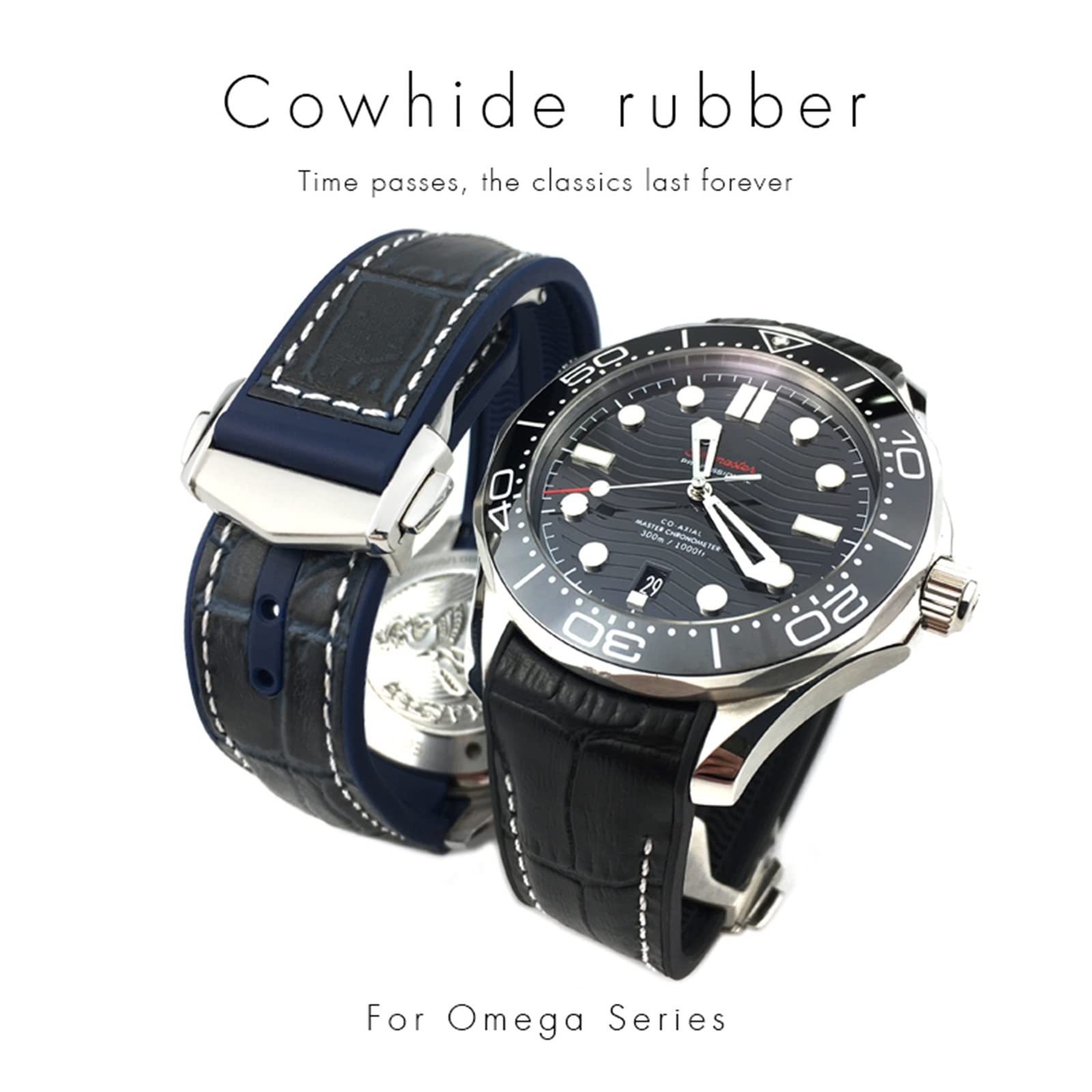 JZZJSBX 22mm Cowhide Watch Bands for Omega Seamaster 300 Speedmaster DE Ville Watch Strap for Men Bracelet Point Buckle for Man Woman 4